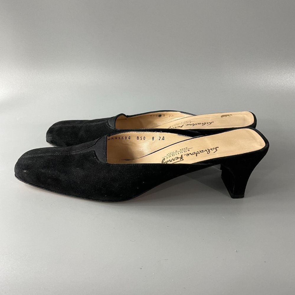 Salvatore Ferragamo Black Suede Mules/Slides, Size 8 AA - Picture 4 of 11